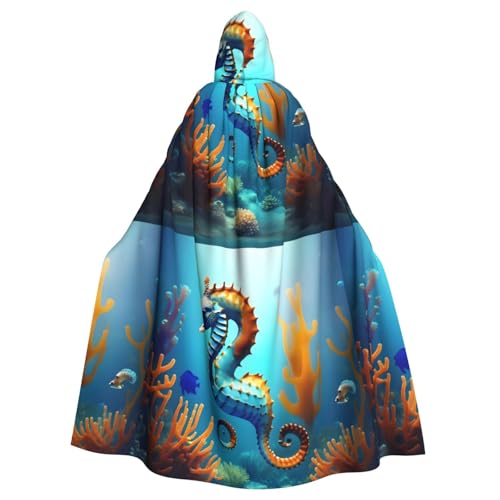DLXW Renaissance-Umhang mit Kapuze für Erwachsene, Polyester, viktorianische Capelle, mittelalterliches Hobbit, Halloween-Kostüm, Meeresboden, Koralle, Seepferdchen DLXW Renaissance-Umhang mit Kapuze für Erwachsene, Polyester, viktorianische Capelle, mittelalterliches Hobbit, Halloween-Kostüm, Meeresboden, Koralle, Seepferdchen von DLXW