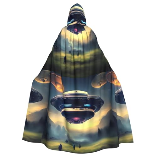 DLXW Renaissance-Umhang mit Kapuze für Erwachsene, Polyester, viktorianische Capelle, mittelalterliches Hobbit, Halloween-Kostüm, Ufo-Landung von DLXW
