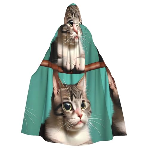 DLXW Renaissance-Umhang mit Kapuze für Erwachsene, Polyester, viktorianische Capelle, mittelalterliches Hobbit, Halloween-Kostüm, neugierige Katze DLXW Renaissance-Umhang mit Kapuze für Erwachsene, Polyester, viktorianische Capelle, mittelalterliches Hobbit, Halloween-Kostüm, neugierige Katze von DLXW