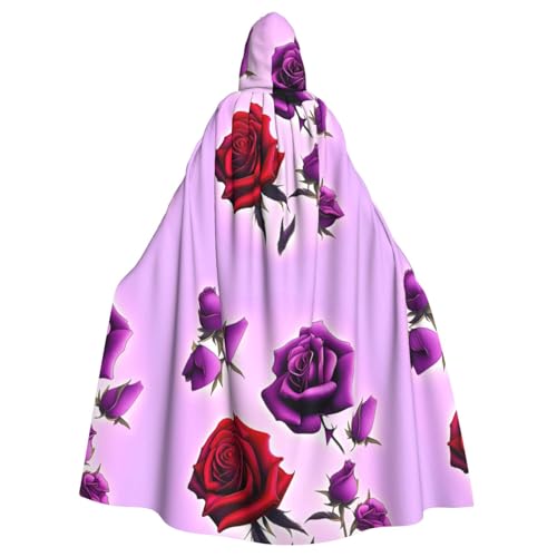 DLXW Renaissance-Umhang mit Kapuze für Erwachsene, Polyester, viktorianische Capelle, mittelalterliches Hobbit, Halloween-Kostüm, rote und violette Rosen DLXW Renaissance-Umhang mit Kapuze für Erwachsene, Polyester, viktorianische Capelle, mittelalterliches Hobbit, Halloween-Kostüm, rote und violette Rosen von DLXW