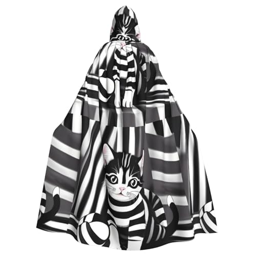 DLXW Renaissance-Umhang mit Kapuze für Erwachsene, Polyester, viktorianische Capelle, mittelalterliches Hobbit, Halloween-Kostüm, schwarz-weiß gestreiftes Kätzchen DLXW Renaissance-Umhang mit Kapuze für Erwachsene, Polyester, viktorianische Capelle, mittelalterliches Hobbit, Halloween-Kostüm, schwarz-weiß gestreiftes Kätzchen von DLXW