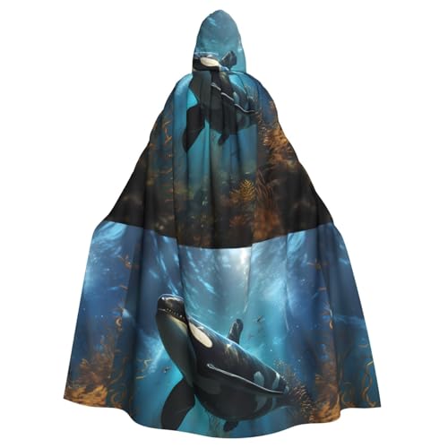 DLXW Riesiger Killerwal Erwachsenen-Kapuzenumhang – 100% Polyester, bequem und langlebig, perfekt für Halloween, Cosplay, Kostümpartys, Bühnenauftritte von DLXW