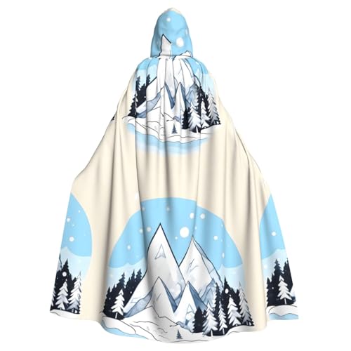 DLXW Schneebedeckte Berge Erwachsene Kapuzenumhang - 100% Polyester, bequem und langlebig, perfekt für Halloween, Cosplay, Kostümpartys, Bühnenauftritte von DLXW