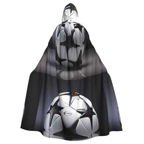 DLXW Schwarz-weißer Fußball-Kapuzenumhang für Erwachsene – 100 % Polyester, bequem und langlebig, perfekt für Halloween, Cosplay, Kostümpartys, Bühnenauftritte von DLXW