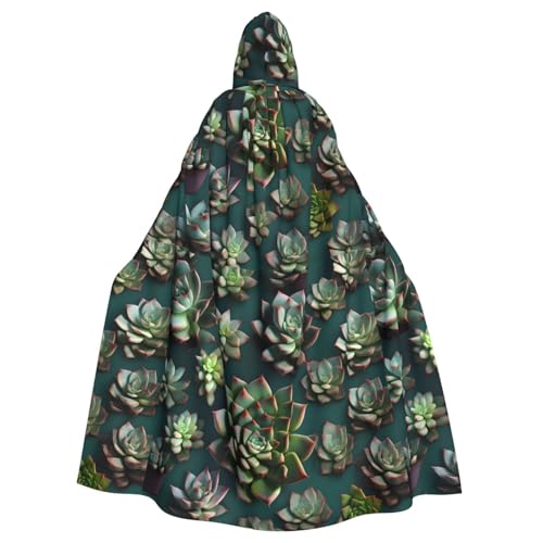 DLXW Viele Sukkulenten Kapuzenumhang für Erwachsene – 100% Polyester, bequem und langlebig, perfekt für Halloween, Cosplay, Kostümpartys, Bühnenauftritte von DLXW