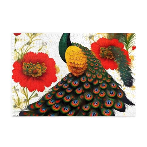 Holzpuzzle Pfau rote Blume Erwachsene 1000 Teile für das perfekte visuelle Fest! 1000 Teile Holzpuzzle Pfau rote Blume Erwachsene 1000 Teile für das perfekte visuelle Fest! 1000 Teile von DLXW