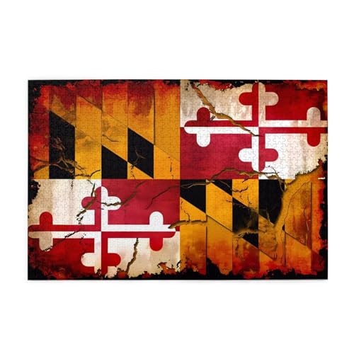 Vintage Wooden Maryland Flag Adult Wooden Jigsaw Puzzle 1000 Pieces for The Perfect Visual Feast! 1000pcs von DLXW
