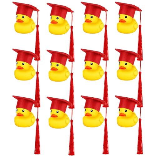 Abschluss-Enten – 24 Stück süße -Abschluss-Enten aus weichem Gummi | Abschlusshut-Enten mit Abschlusskappe | Gummi-Abschlussgeschenke für Abschluss-Mottopartys und Geburtstagsfeiern von DMAIS