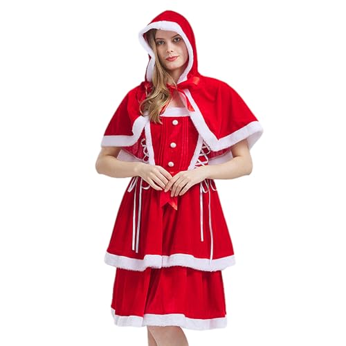 Weihnachtskleid, Weihnachtsmann-Kleid mit Umhang-Set für Damen, festliches rotes ärmelloses Weihnachtskostüm und Umhang-Set, Weihnachtskleid für Kinder, Mädchen und Frauen, um die von DMAIS