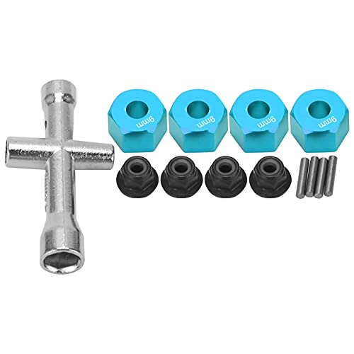 DMLENGOIN 12 mm Rad Hex -Hub -Hub -Adapter 9 mm Dicker M4 Flanschverriegelungsmuttern Kreuzschlüssel für 1/10 RC -Auto (Blue) von DMLENGOIN