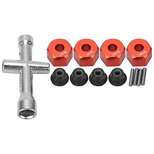 DMLENGOIN 12 mm Rad Hex -Hub -Hub -Adapter 9 mm Dicker M4 Flanschverriegelungsmuttern Kreuzschlüssel für 1/10 RC -Auto (Red) von DMLENGOIN