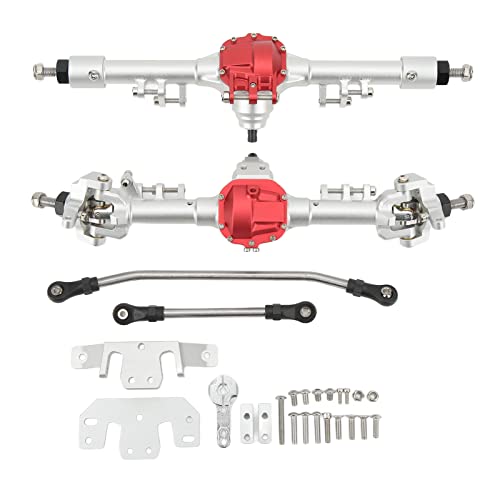 DMLENGOIN Metall -RC -Hinterachse Set großer Lenkung integrierte RC -Autoachse für axial SCX10 II 90046 90047 D90 D1101/10 RC Crawler Car (Silver Red) von DMLENGOIN