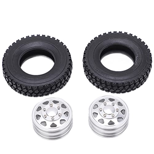 DMLENGOIN Metall -Vorderrad -Hub -Gummi -Reifen 1/14 RC -LKW -LKW -Auto Stabile Reparaturgeräte Verbesserung der Leistung feine Arbeit Easy Installation (Silver) von DMLENGOIN