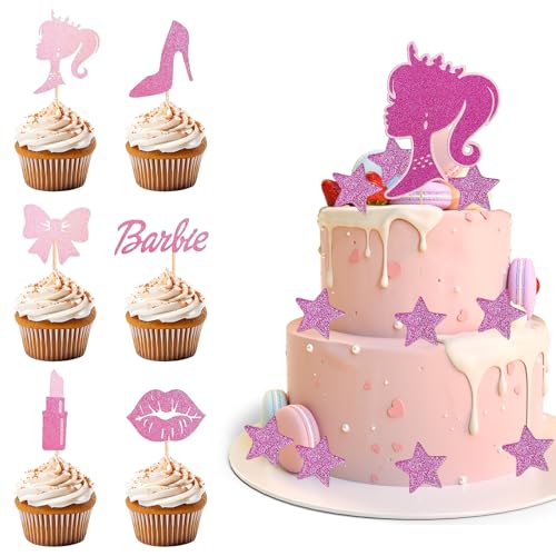 Barbie Tortendeko 35 Stück Barbie Deko Geburtstag High Heels Lippenstift Kuchen Tortendeko Rosa Mädchen Kuchendeko Kuchen Dekorationen Supplies für Geburtstag Party von DMNQ