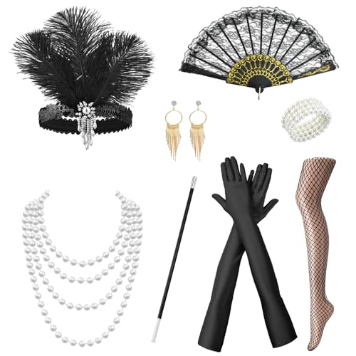 DMOPRDNB 20er Jahre Kostüm Accessoires Damen, 8 Stück 1920er Mafia Kostüm Damen Great Zubehör, Charleston Accessoires Damen für Frauen DMOPRDNB 20er Jahre Kostüm Accessoires Damen, 8 Stück 1920er Mafia Kostüm Damen Great Zubehör, Charleston Accessoires Damen für Frauen von DMOPRDNB