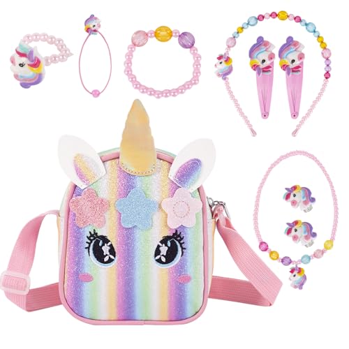 Einhorn Handtasche Geschenk, Einhorn Handtasche Schmuckset für Mädchen 3 4 5 6 7 Jahre für Rollenspiel Geburtstagsgeschenk von DMOPRDNB