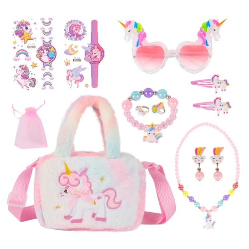 Einhorn Handtasche Geschenk, Einhorn Handtasche Schmuckset für Mädchen 3 4 5 6 7 Jahre für Rollenspiel Geburtstagsgeschenk Einhorn Handtasche Geschenk, Einhorn Handtasche Schmuckset für Mädchen 3 4 5 6 7 Jahre für Rollenspiel Geburtstagsgeschenk von DMOPRDNB