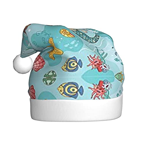 DMORJ Meerjungfrau-Weihnachtsmütze mit tropischen Quallen, Goldfisch, jubelndes Seepferdchen, für Erwachsene, Plüsch, geeignet für Weihnachten und Neujahrsfeiern, weich, leicht und taktil von DMORJ