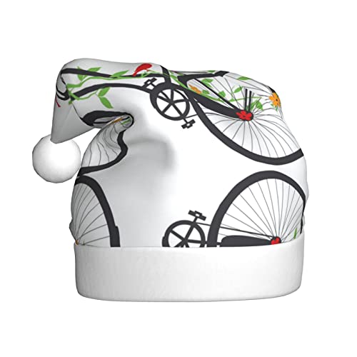 Vögel Blumen auf Fahrrädern Erwachsene Plüsch Weihnachtsmütze => Geeignet für Weihnachten und Neujahrsfeiertage, weich, leicht und taktil. von DMORJ