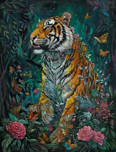 1000 Stücks Puzzles,Tigerss and Flowers Picture Plakat,Spiele Zum Stressabbau In Der Familie,Elderly Gedächtnis Kognitions Spiels Xw219Qk von DMQBT