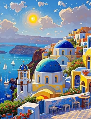 1000 Teile Puzzle - Santorini Towns Art Oil Painting - Erwachsene Stressabbau Spiel Kunst Bild - Colorful - Puzzles Für Ältere Erwachsene Dw258Sk von DMQBT