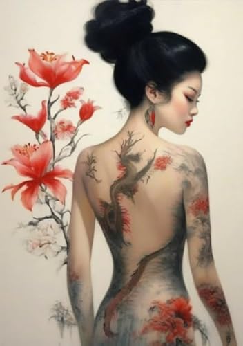 Buntes Unregelmäßiges Puzzle ，Tattooed Geishas Art Painting - Puzzle 1000 Teile - Schwierig - Erwachsene Personalisierte Herausforderung Spielzeug Dw524Sk von DMQBT
