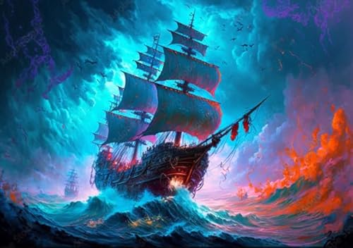 DMQBT 1000 Stück - Buntes Puzzle - Ocean Ship Oil Painting - Personalisiertes Herausforderungs Spielzeug Für Erwachsene - Lernspielzeug Für Kinder - DX465ZW von DMQBT