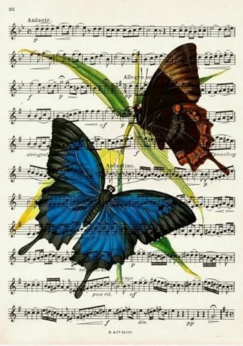DMQBT Schwieriges 1000 Teile Puzzle - Buntes Unregelmäßiges Puzzle - Artistic Bild of Butterflys On Sheet Musics - Personalisiertes Herausforderungs Spielzeug Für Erwachsene - DX40ZW von DMQBT