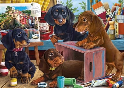 Puzzle 1000 Stück - Animal Dachshunds Dog Art Paintings - Elderly Gedächtnis Kognitions Spiels - Spiele Zum Stressabbau In Der Familie - Wand Kunst Dekoration Xw353Qk von DMQBT