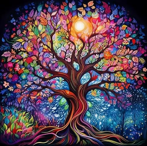 Puzzle 1000 Stücks,Buntes Treess Abstrakte Kunst Flower Painting,Elderly Gedächtnis Kognitions Spiel,Wand Kunst Dekor, Spiele Zum Stressabbau In Der Familie Xw105Qk von DMQBT