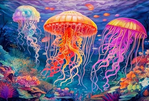 Puzzle 1000 Stücks,Sea Animals Jellyfishs Plakat Picture,Buntes Difficult Puzzle,Lernspielzeug Für Kinder,Spiele Zum Stressabbau In Der Familie Xw44Qk von DMQBT