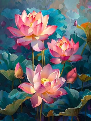 Puzzle 1000 Stücks - Art Lotuss Flower Paintings - Buntes Irreguläres Puzzle - Spiele Zum Stressabbau In Der Familie - Wand Kunst Dekoration - Erwachsene Challenge Game Xw400Qk von DMQBT