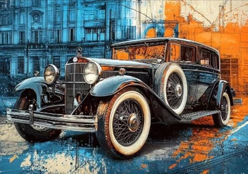 Puzzle 1000 Stücks - Retro Car Art Oil Painting Bilder - Elderly Gedächtnis Kognitions Spiels - Spiele Zum Stressabbau In Der Familie - Wand Kunst Dekoration Xw101Qk von DMQBT