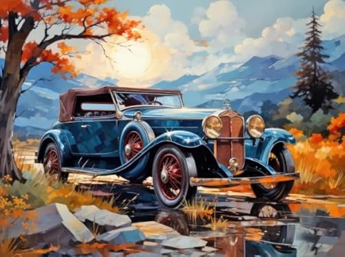 Puzzle 1000 Stücks - Retro Car Art Oil Painting Bilder - Elderly Gedächtnis Kognitions Spiels - Spiele Zum Stressabbau In Der Familie - Wand Kunst Dekoration Xw103Qk von DMQBT