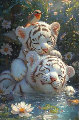 Puzzle 1000 Stücks - White Tigerss Animals Bilder - Stressabbau-Spiel Für Erwachsene - Kinderspielzeug Lernspiele Plakats - Wand Kunst Dekoration Xw321Qk von DMQBT