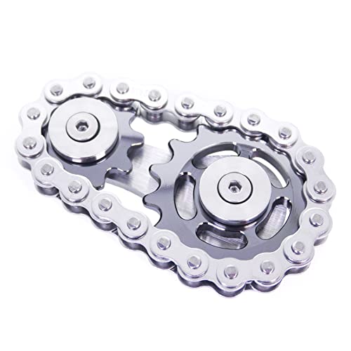 DMaos Fidget Spinner, Linkage Bike Chain Spinner Design 2 Gänge Figity Spin Fingerspiele, Metall Edelstahl Langlebige Mechanik mit glatten Lagern, Figit Spielzeug für Erwachsene Kinder - Grau von DMaos