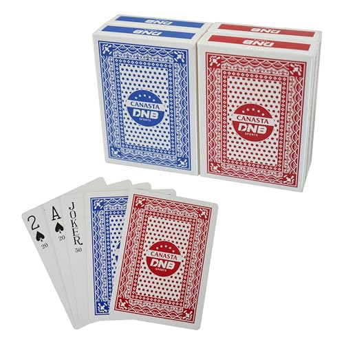 DNB 4 Deck Canasta Karten - 2 Decks Blau und 2 Decks Rote Spielkarten mit Punktwerten - Enthält Canasta und Hand- und Fußregeln DNB 4 Deck Canasta Karten - 2 Decks Blau und 2 Decks Rote Spielkarten mit Punktwerten - Enthält Canasta und Hand- und Fußregeln von DNB SPORTS