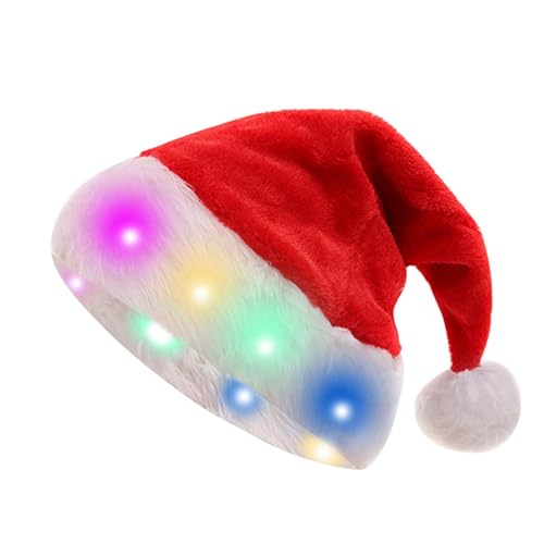 Weihnachtshut, LED-Weihnachtsmütze, lustiger Weihnachts-Partyhut, Weihnachtsmannmütze, leuchtender Weihnachtshut aus Plüsch, lustiger Weihnachtsmannhut, Party-Kostüm-Zubehör von DNCG