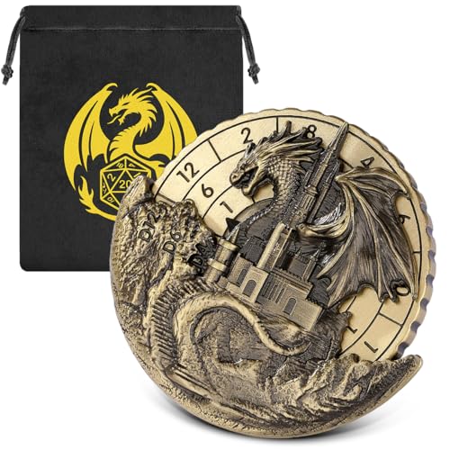 7 in 1 Dragon and Castle Fingertip Gyro, DND Wheel Dice Spiner, DND Starter Set, 7 in 1 Metal Dice Set, D&D Gifts with Dragon Logo Gift Bag, Tabletop Games, Role Playing Board Game Accessories, Bronze von DND DADO