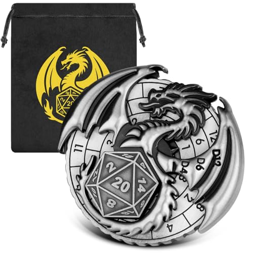 7 in 1 Flying Dragon Fingertip Gyro DND Wheel Dice Spinner DND Starter Set 7 in 1 Metall D&D Würfel Set D&D Geschenke mit Drachenlogo Geschenktüte Tischspiele Rollenspiel Brettspiel Zubehör Silber von DND DADO