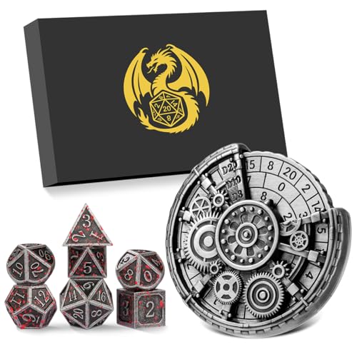 DND Metallwürfelset, 7-in-1 Zahnrad Radwürfel Spinner + 7-teiliges Polyedrisches Metall DND Würfelset, D&D Geschenke mit Drachenlogo Geschenkbox, RPG, MTG, Tisch Spiele, Rollenspiel Brettspiel Zubehör DND Metallwürfelset, 7-in-1 Zahnrad Radwürfel Spinner + 7-teiliges Polyedrisches Metall DND Würfelset, D&D Geschenke mit Drachenlogo Geschenkbox, RPG, MTG, Tisch Spiele, Rollenspiel Brettspiel Zubehör von DND DADO