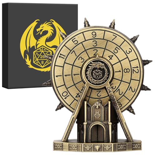 DND Riesenrad Würfel Spinner, 7-in-1 Metallische D&D Drehung Würfels, Roulette Würfel Spinner für DND, D&D Geschenke mit Drachen Logo Geschenkbox, Tischplatte Rollenspiel Brettspiel Zubehör, Bronze von DND DADO
