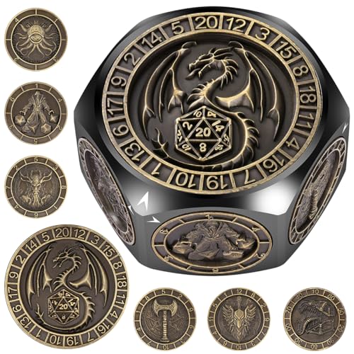 DND Spinner Würfel, 3D-Sechseck Relief Design, 8-in-1 Metall Würfel Set, D&D Polyedrische Rotierende Spielwürfel, DND Geschenke mit Drachen Logo Geschenkbox, Rollenspiel Brettspiel Zubehör, Schwarz von DND DADO