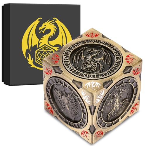 DND Spinner Würfel, 7-in-1 Metall Würfel Set, 3D-Relief Design, DND Polyedrische Rotierende Spielwürfel, D&D Geschenke mit Drachen Logo Geschenkbox, RPG, Rollenspiel Brettspiel Zubehör, Bronze DND Spinner Würfel, 7-in-1 Metall Würfel Set, 3D-Relief Design, DND Polyedrische Rotierende Spielwürfel, D&D Geschenke mit Drachen Logo Geschenkbox, RPG, Rollenspiel Brettspiel Zubehör, Bronze von DND DADO