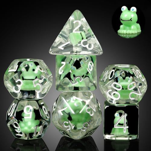 DNDND Frosch-DND-Würfel-Set, 7-teilig, Polyedrische Kunstharz-Würfel mit Samtbeutel für D&D, Rollenspiele und Tischspiele DNDND Frosch-DND-Würfel-Set, 7-teilig, Polyedrische Kunstharz-Würfel mit Samtbeutel für D&D, Rollenspiele und Tischspiele von DNDND