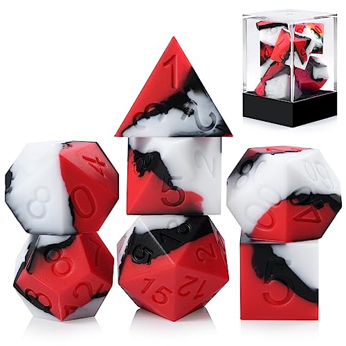 DNDND D&D-Würfel-Set aus Silikon, 7-teilig, mit transparenter Kunststoff-Vitrine für Dungeons and Dragons, Rollenspiele und Tischspiele (rot, schwarz, weiß DNDND D&D-Würfel-Set aus Silikon, 7-teilig, mit transparenter Kunststoff-Vitrine für Dungeons and Dragons, Rollenspiele und Tischspiele (rot, schwarz, weiß von DNDND