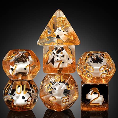 DNDND Kuh-DND-Würfel, D&D-Würfel aus Kunstharz, mit Samtbeutel, für Dungeons and Dragons, Rollenspiele und Tischspiele, Kuh, 7 Stück von DNDND