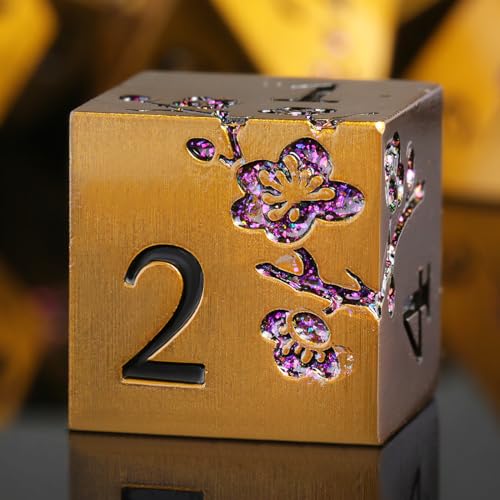 DNDND Flower Metal DND Dice, 7 PCS Heavy Solid Metallic Dragon Dice Set with Grogeous Gift Case for D&D Dungeons and Dragon Tabletop Game (Ancient Brass) von DNDND