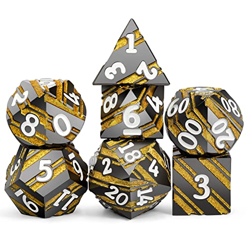 DNDND Metall-Würfel-Set, gestreift, metallische D&D-Würfel mit Geschenketui für Dungeons and Dragons D&D (Goldstreifen) von DNDND