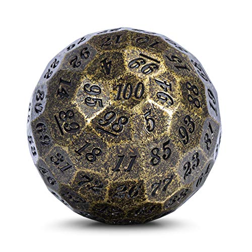 DNDND Old Brass D100 Würfel aus Metall, 100 Seiten, Polyedrischer Würfel mit Metallgehäuse und Samtbeutel (altes Messing mit schwarzer Zahl) von DNDND